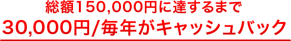 総額157,500円に達するまで31,500円/毎年がキャッシュバック
