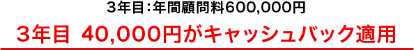 3年目：年間顧問料630,000円 / 52,500円がキャッシュバック適用